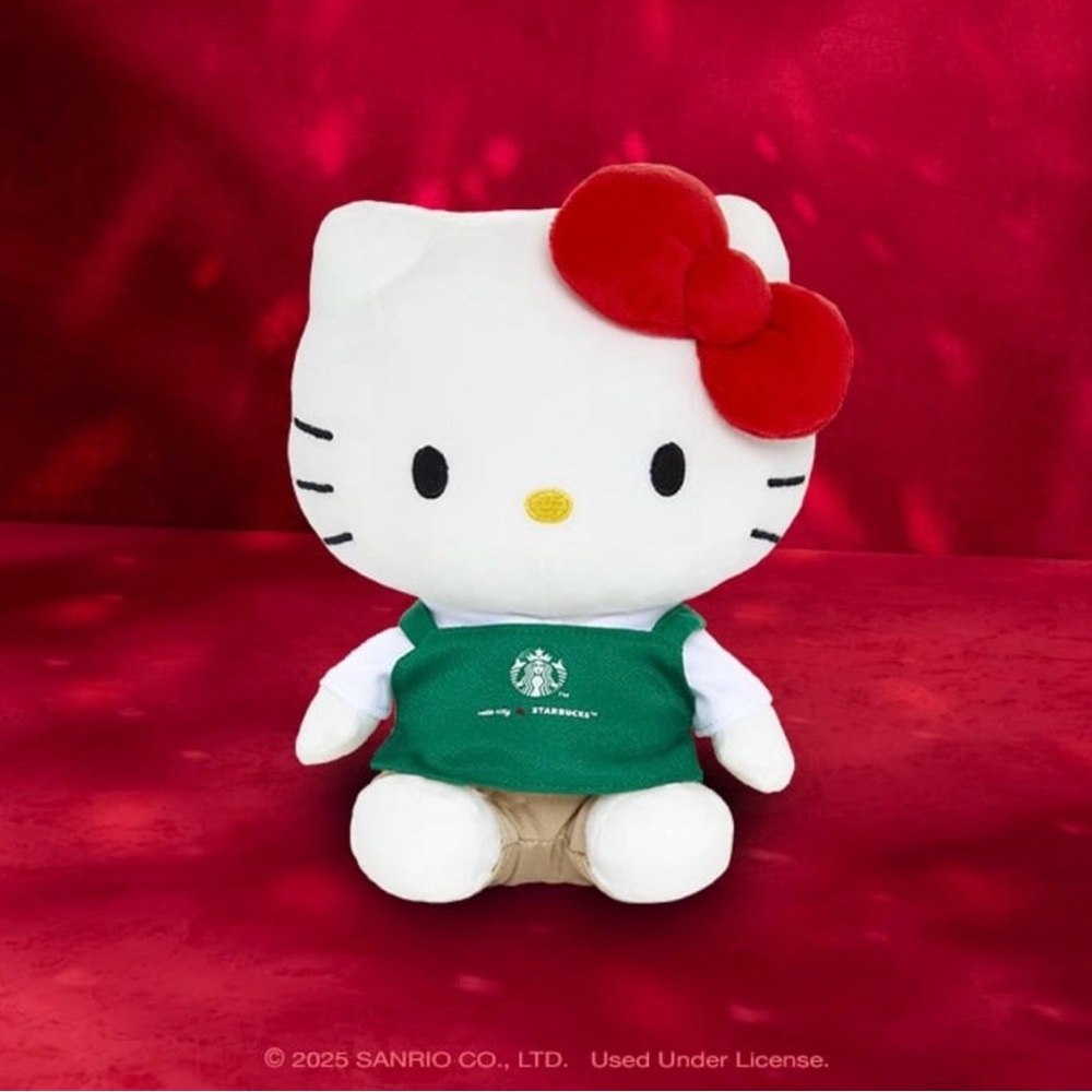 Starbucks Hello Kitty 2025 Plush Doll with Green Barista Apron Sanrio Holiday